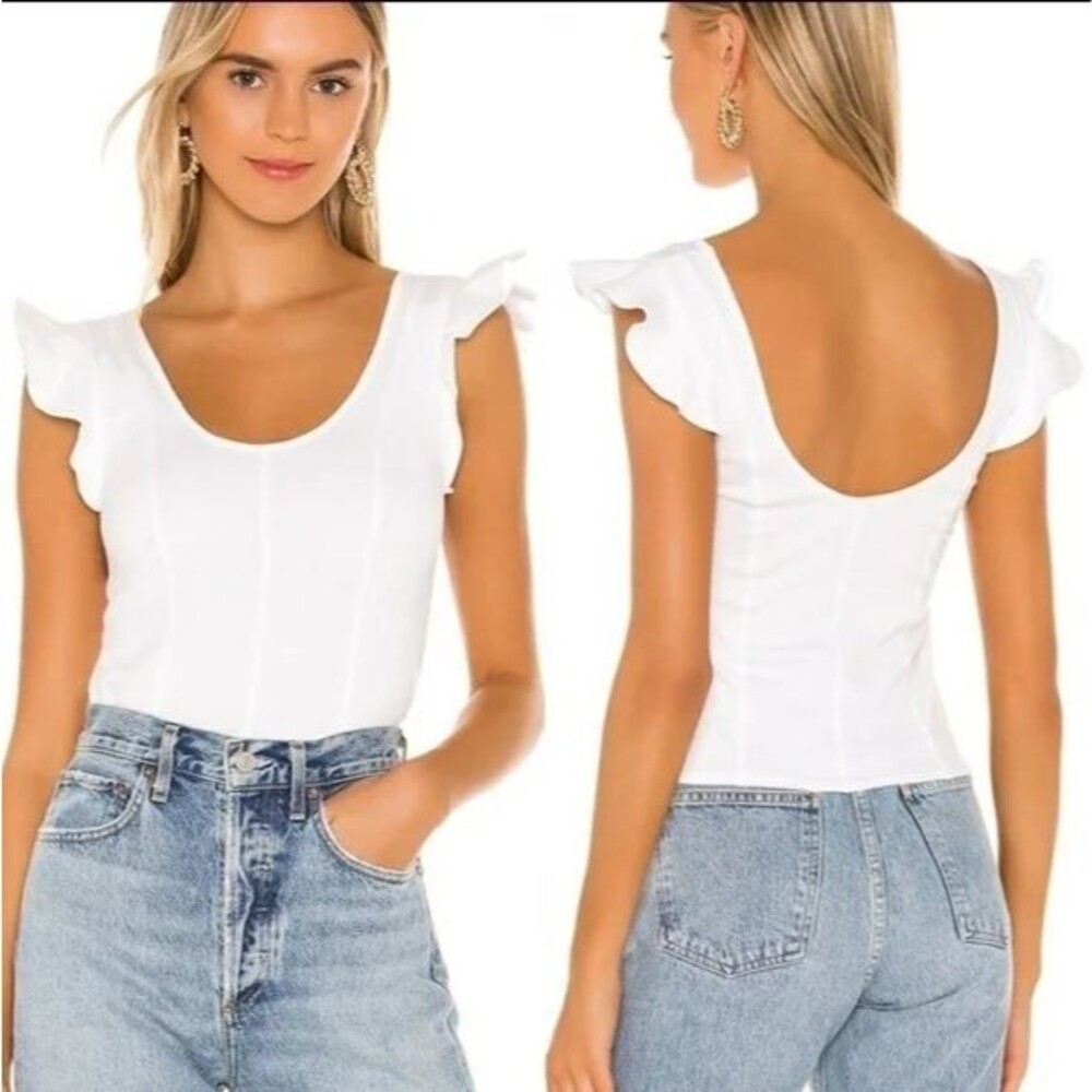 Free People Fleur Ruffled Strap Tank Romantic Boho White Poplin Size Large